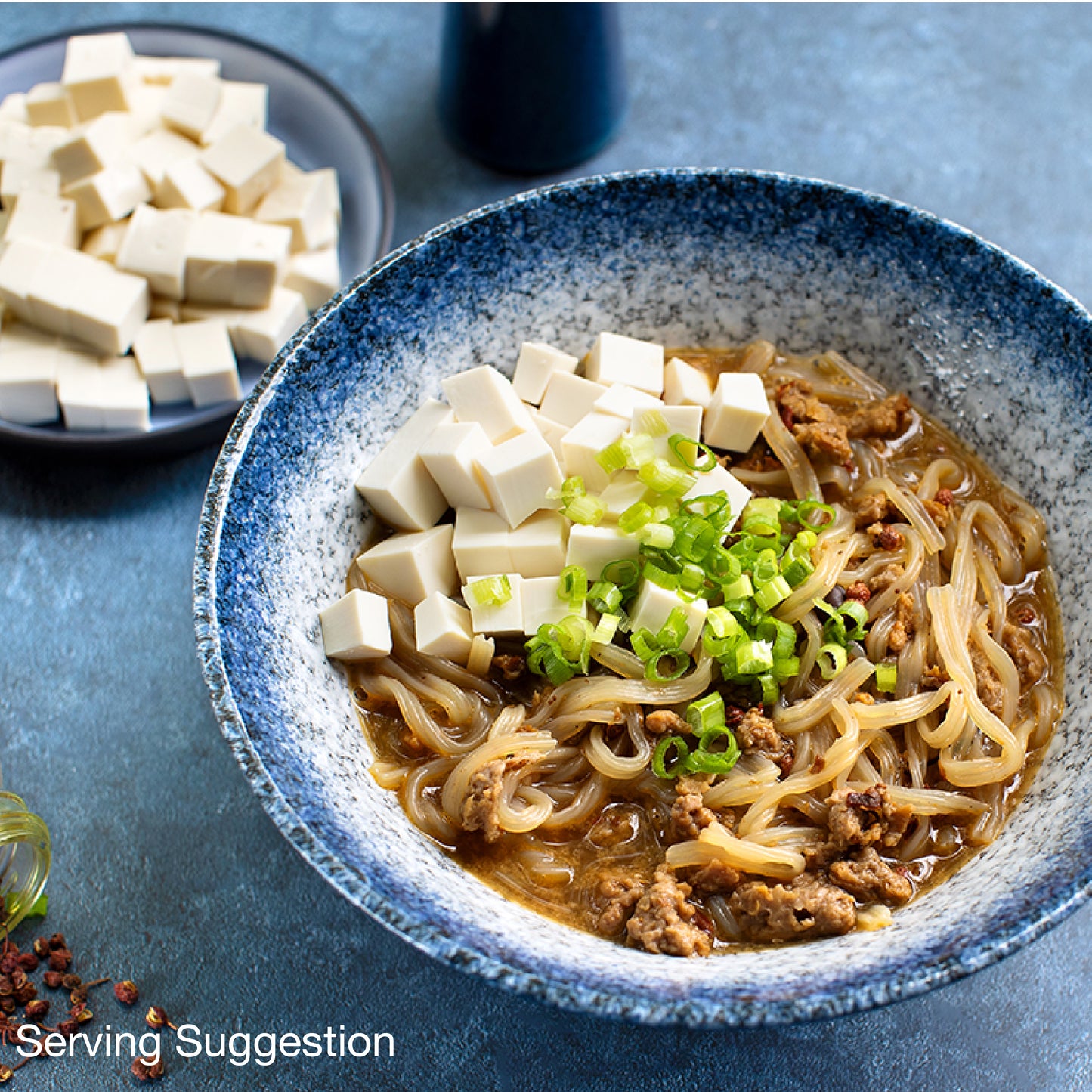 keto-friendly plant-based RAMEN Z with tofu vegan meat and green onion toppings
