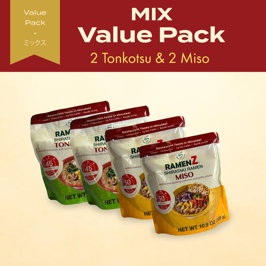 Ramen Z Tonkotsu 2 Pack + Miso 2 Pack – Ready-to-Eat Shirataki Ramen