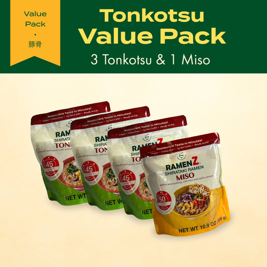 Ramen Z Tonkotsu 3 Pack + Miso 1 Pack – Ready-to-Eat Shirataki Ramen